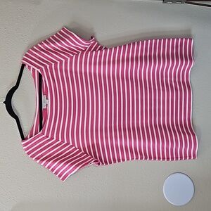 Dressbarn Women's Pink and White Striped Plus Size Short Sleeve Top Size 1X